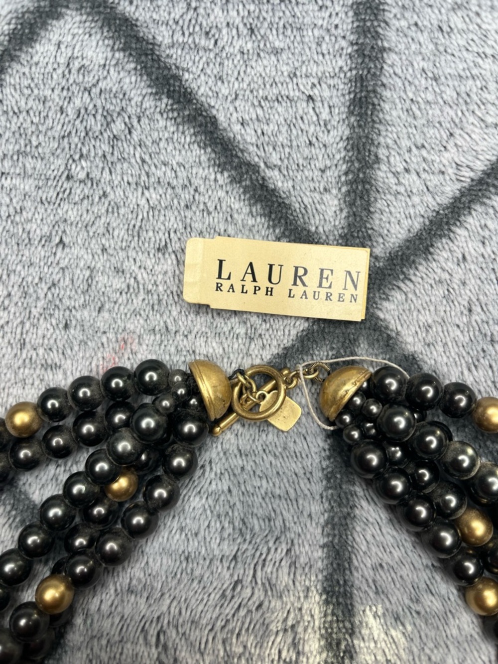 Lauren Ralph Lauren Black Gold Beaded MultiStrand Fashion Statement Necklace NWT - Picture 3 of 6
